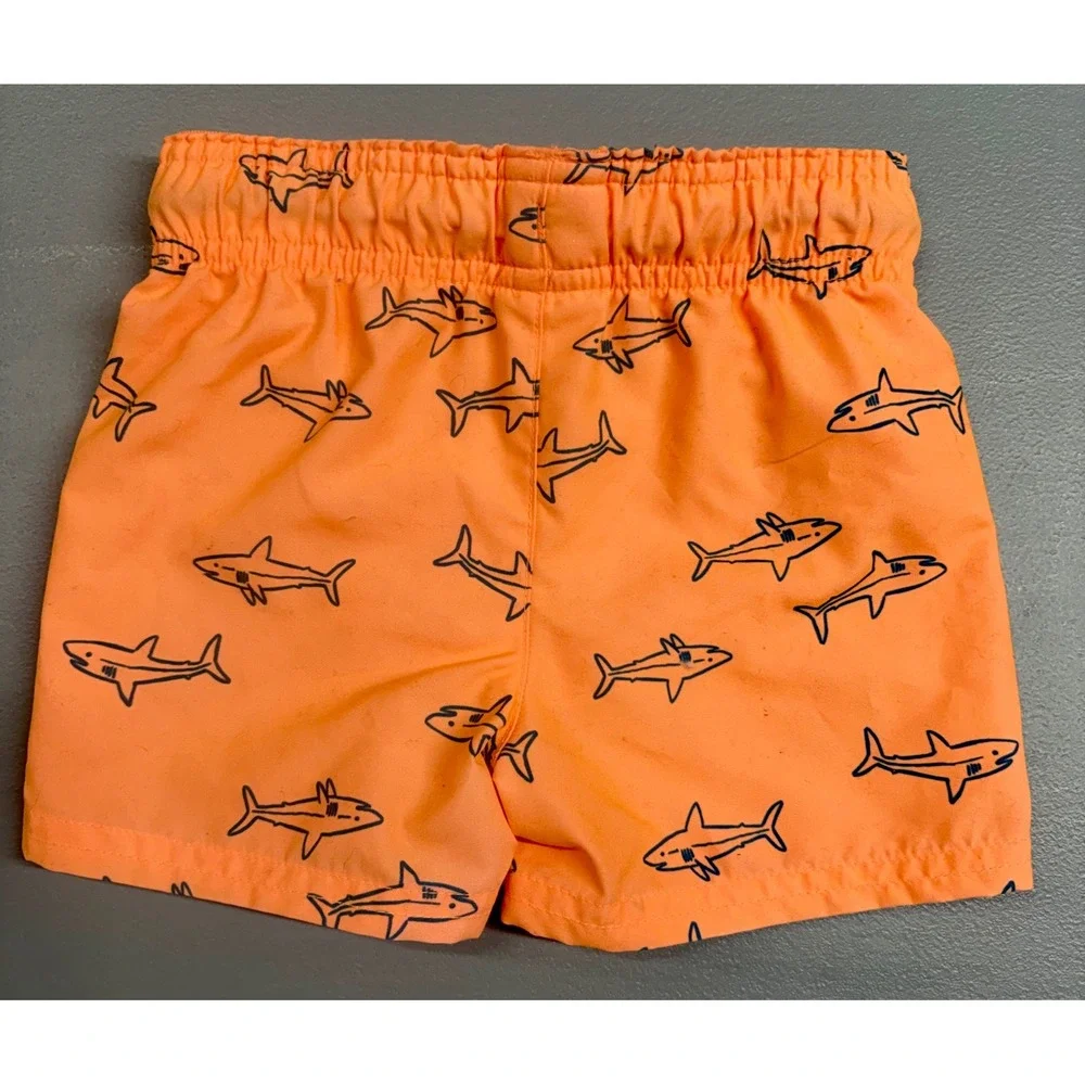 Cat & Jack Boys Orange Shark Print Swim Trunks Shorts 18M Infant Blue‎ Drawcord